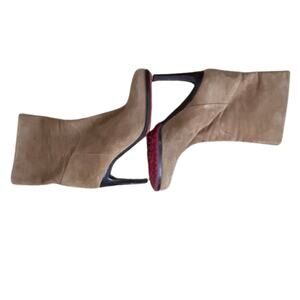 Y2k Red Circle Tan Suede Boots Size 38, Made in Italy